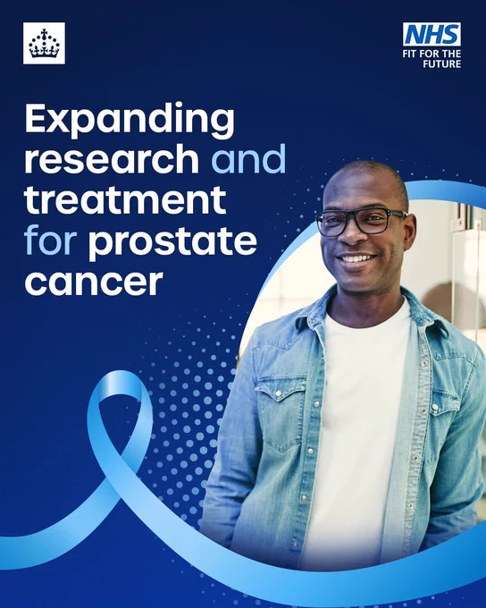 Graphic with text that reads 'expanding research and treatment for prostate cancer'.