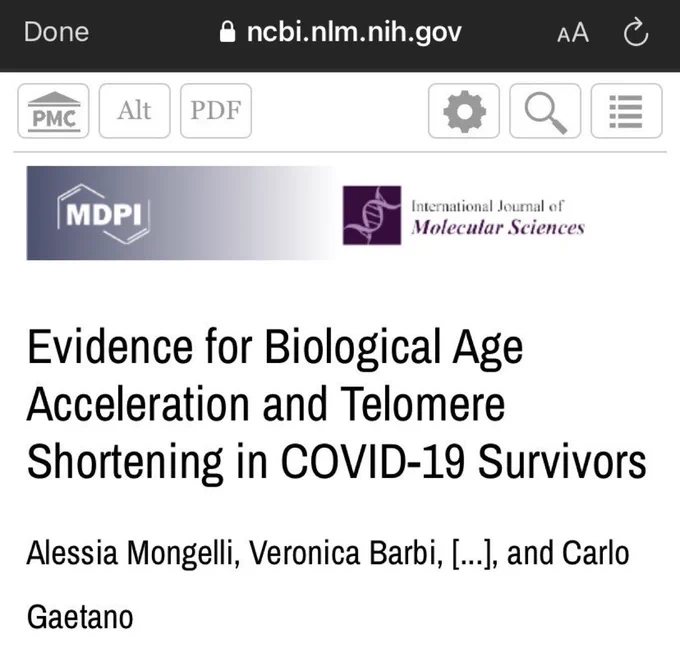 NIH: June 2021: Evidence for biological age, acceleration and tell him you’re shortening and COVID-19 survivors