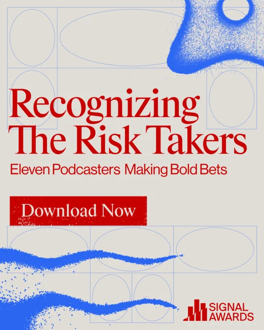 Promotional image for Signal Awards featuring a call to action for downloading a resource on bold podcasters.