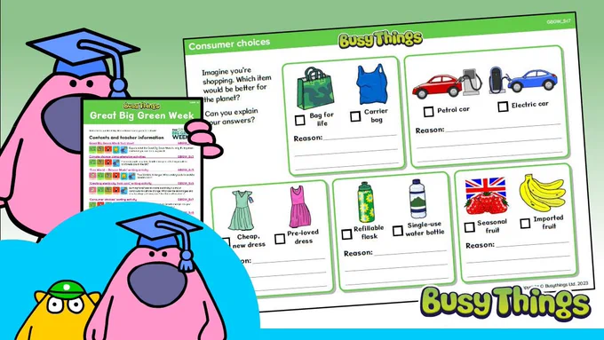 Consumer choices worksheet from Busy Things' Great Big Green Week topical pack 