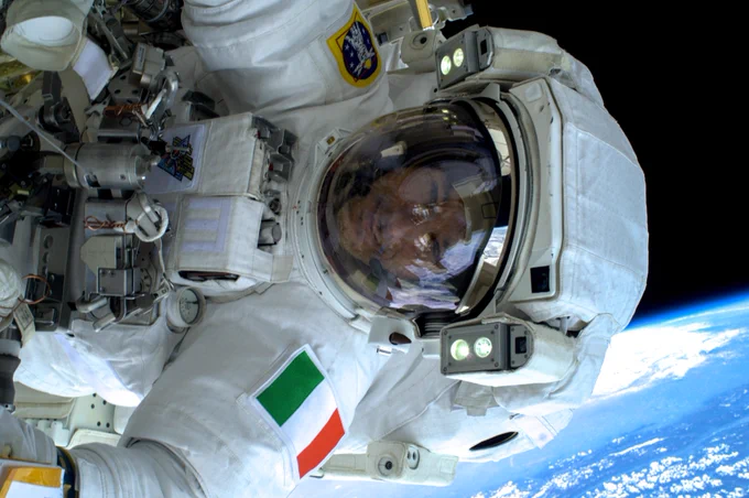 ESA astronaut Luca Parmitano during a spacewalk with NASA astronaut Chris Cassidy on 9 July 2013.