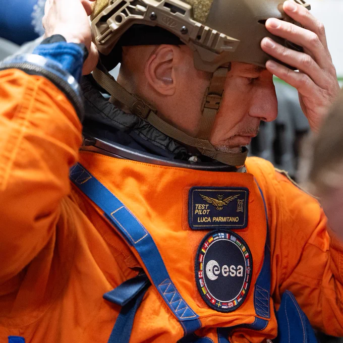 Luca Parmitano preparing to take part in practicing Artemis recovery procedures during Underway Recovery Test-12 in March 2025. Credit: NASA