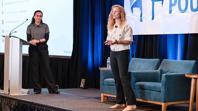 Astrid Torres and Haley Rapp of TOPPAN Packaging Americas giving their presentation at Global Pouch Forum.

Image provided by BNP Media.