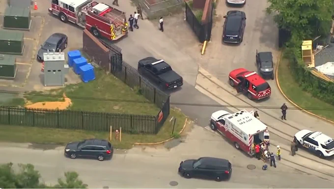 First responders transport injured workers, after an explosion at Baltimore's Patapsco Wastewater Treatment plant. (YouTube)