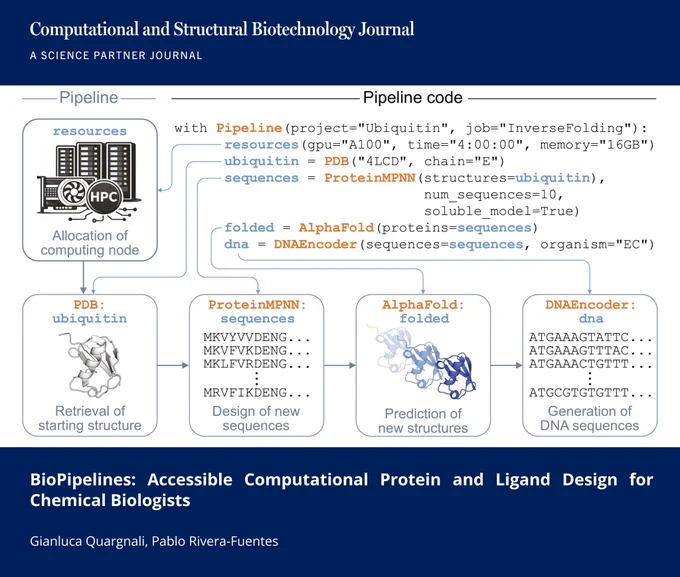 🔗 BioPipelines: Accessible Computational Protein and Ligand Design for Chemical Biologists. Computational and Structural Biotechnology Journal (CSBJ). DOI: https://doi.org/10.34133/csbj.0129

📚 CSBJ - A Science Partner Journal: https://spj.science.org/journal/csbj
