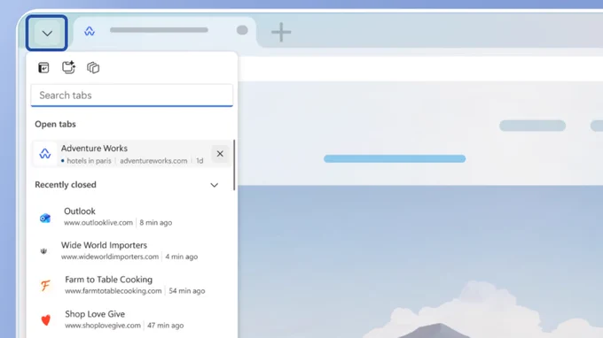 A graphic of the Microsoft Edge search tabs menu. 