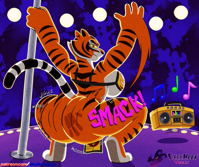 Here's a commission for D-MANFLORIDA, who wanted to a commission to follow up on his previous commish of Tigress dancing on a stripper pole. This time, she's showing off what she's got from behind, and Tigress is more than happy to show that she has some of the best curves in the valley!

I guess we can assume this is what she was doing in Kung Fu Panda 4, since that movie made the choice to somehow be even worse than Kung Fu Panda 3. I didn't think that could be possible, yet here we are.

Hmm... where is Tigress performing at, anyway?