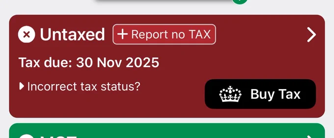 A search of the registration plate shows that the car has been untaxed since 30 November 2025.