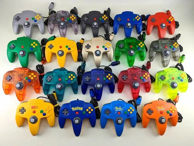 Various Nintendo 64 color controllers 