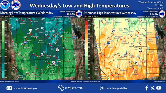 Skies will be mostly clear tonight with mainly sunny skies expected Wednesday afternoon. Overnight low temperatures will range in the 30s and 40s. By tomorrow, highs will warm into the 70s and 80s.