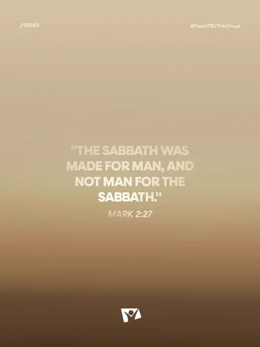 A quote from Mark 2:27 about the Sabbath with a beige gradient background. The tone is reflective and spiritual.