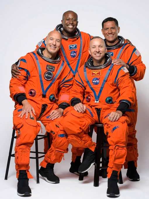 The Artemis III crew poses for an official portrait (from left: Andre Douglas, Luca Parmitano, Randy Bresnik, Frank Rubio).