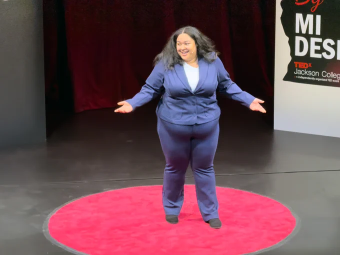 Speaker Ariel Maturine delivers a TEDx Talk at Jackson College. 