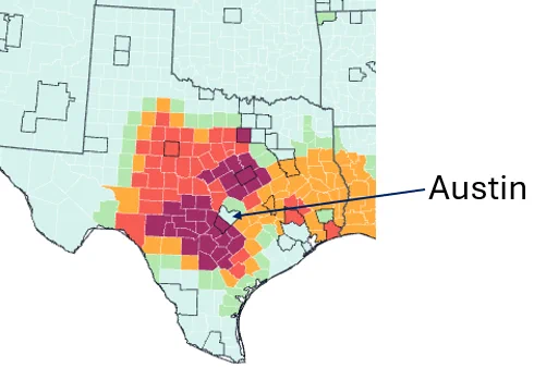 Zoom in on Texas map