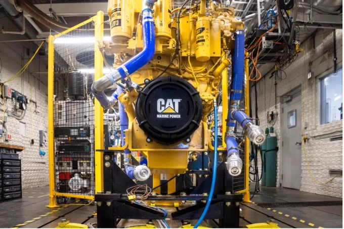 Large Caterpillar marine engine in a test lab at Oak Ridge National Lab.