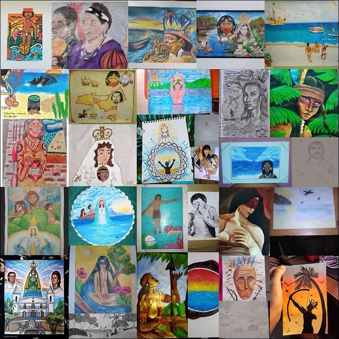 Many paintings depicting differing interpretations of Guaiquerí heritage.