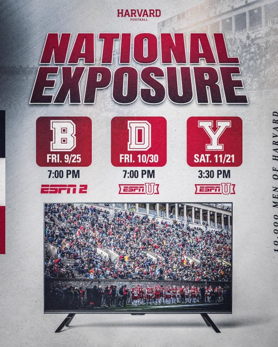 National Exposure. Brown - ESPN2, Dartmouth - ESPNU, Yale - ESPNU