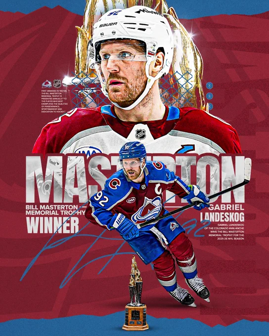 Gabriel Landeskog has been awarded the Bill Masterton Memorial Trophy.