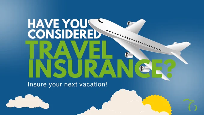 Flying airplane with message that reads, “Have you considered travel insurance?”