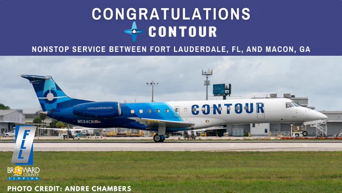 Contour aircraft taking off from Fort Lauderdale-Hollywood International Airport. 
