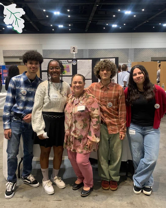 Left to right - Victor Sanchez, Jordan Compton, Elizabeth Cardona, Community Engagement Manager, Nathan Benitez, and Camila Diaz (Students -Springfield Renaissance School).