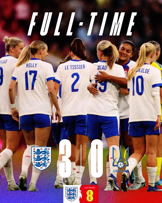 Full-time England 3-0 Ukraine. 