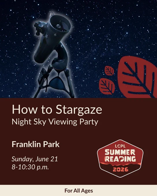 The night sky viewing party will take place on Sunday, June 21, from 8-10:30 p.m. at Franklin Park.