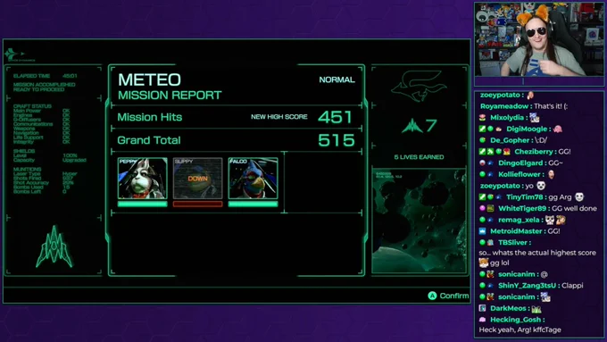 Arg celebrating hitting a 451 in Meteo in the demo of the 2026 version of Star Fox