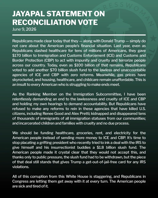 Jayapal Statement on Reconciliation Vote
