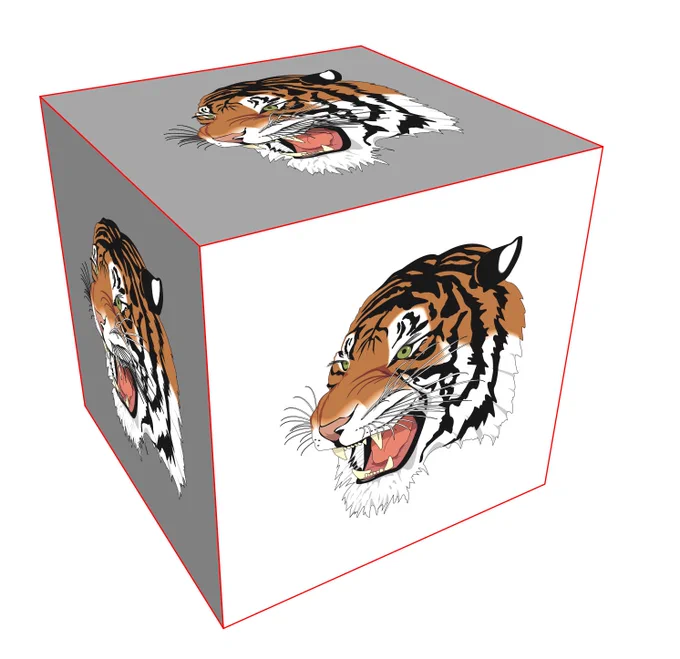 A 3D cube with a tiger on each face