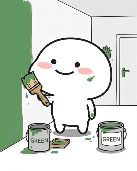QUBY painting his room with green color