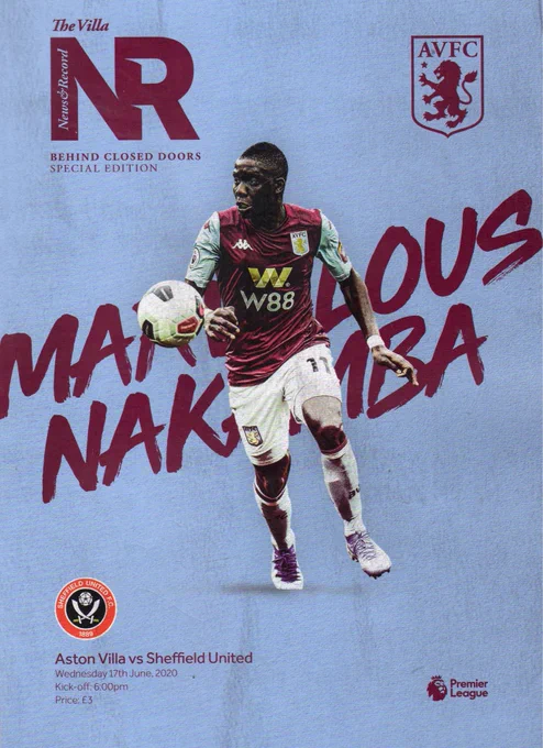 Programme from Aston Villa vs Sheffield United on 17th June 2020 at Villa Park