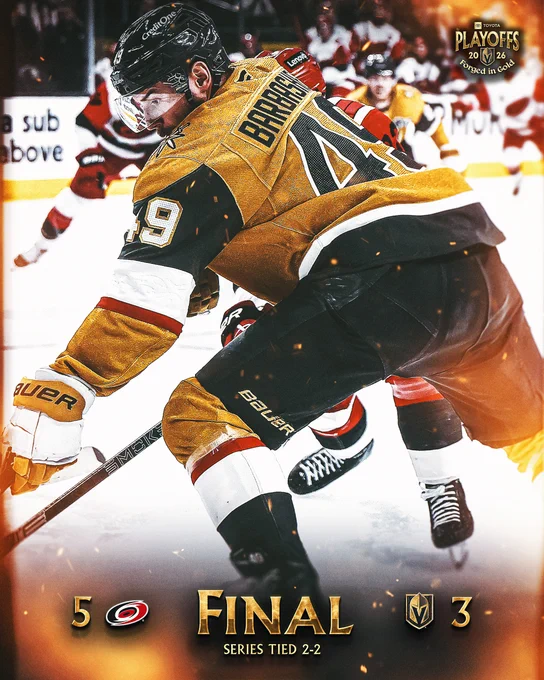 Final: CAR 5, VGK 3
Series tied 2-2