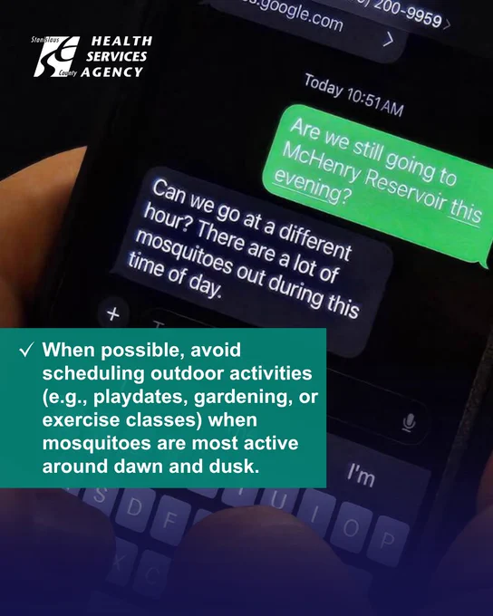 Avoid scheduling outdoor activities like playdates and gardening during peak mosquito activity at dawn and dusk.