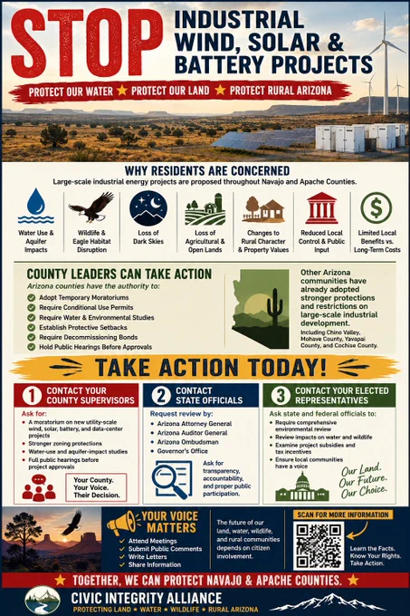 Citizens of Navajo County Outcry on encroaching Out Dated Mega Energy Projects as Navajo County Board of Supervisors and County Manager Bryan Layton have a total disregard to the citizens voice. Using Lier's for hire tactics on top of hiding meetings from the public.