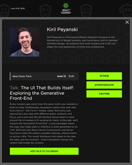 Kiril Peyanski at React Summit: The UI That Builds Itself: Exploring the Generative Front-End