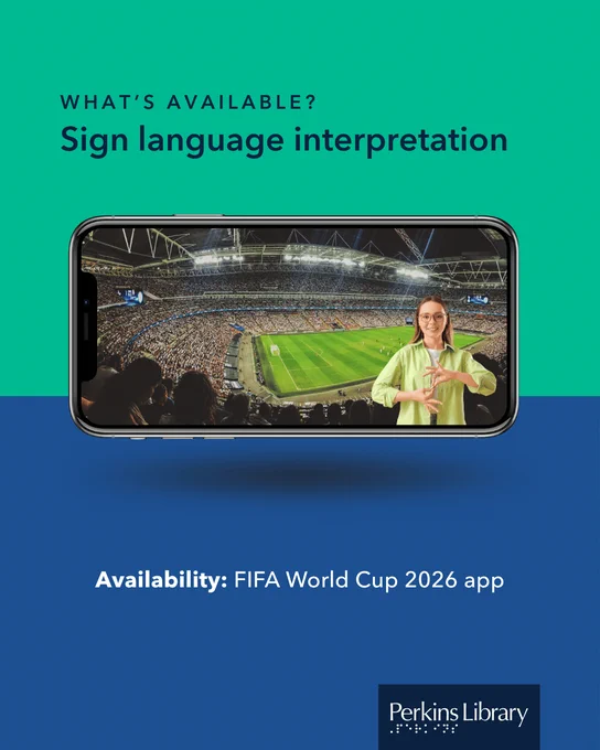 Sign language interpretation available on the FIFA World Cup 2026 app
Image: A phone screen showing a soccer stadium from high in the stands and a woman in the bottom right corner of the screen using sign language