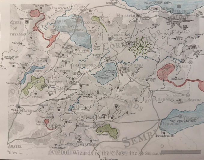 Hand drawn map of the Underdark beneath the Dalelands