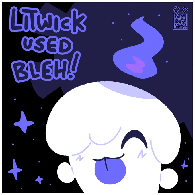 A drawing of a litwick, the candle pokemon, showing its tongue and closing its eyes in a cute and silly fashion.