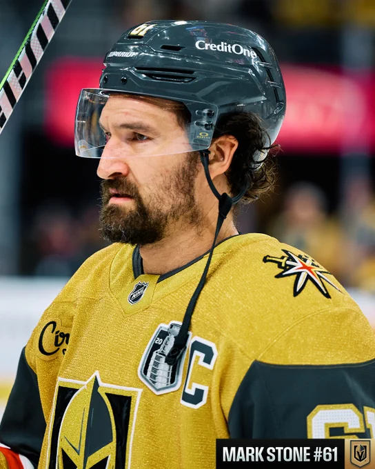 Mark Stone on ice for warmups in a Golden Knights uniform