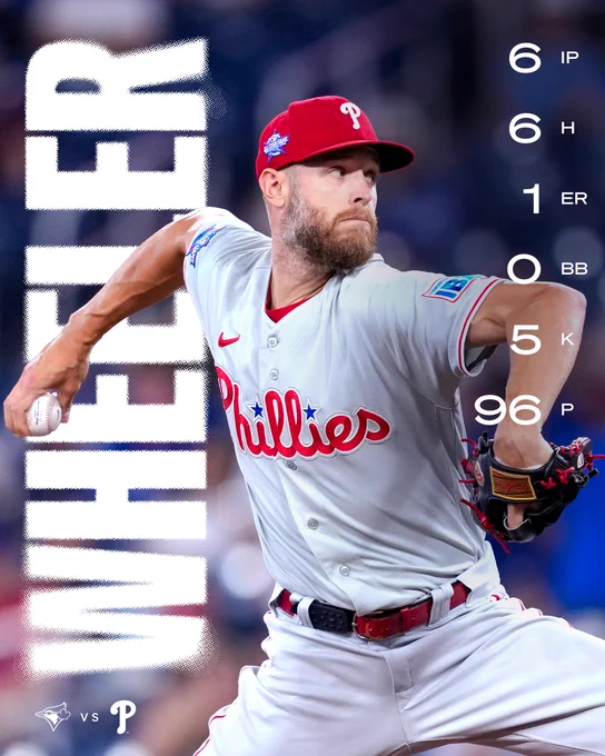 Pitching line for Zack Wheeler

6 IP, 6 H 1 ER, 0 BB, 5 K, 96 P