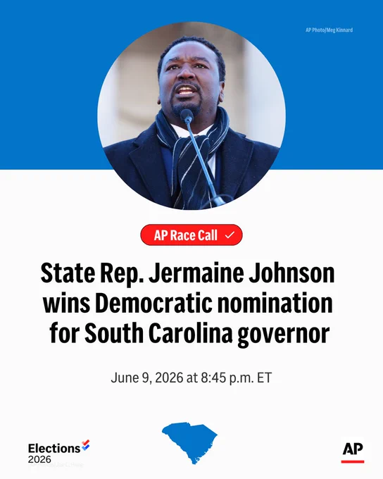 State Rep. Jermaine Johnson wins Democratic nomination for South Carolina governor