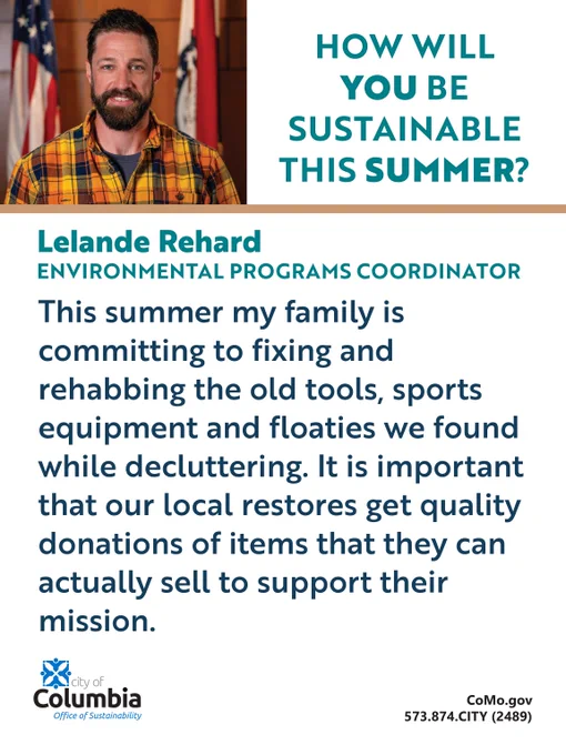 Environmental Programs Coordinator Lelande Rehard shares his family's plan to repair and donate old tools and sports gear to support local restoration efforts this summer.