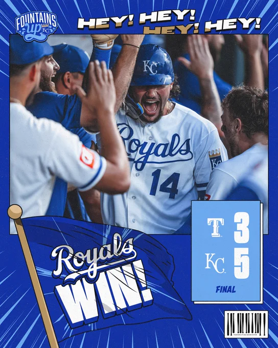 Final:
Royals 5
Rangers 3

Pictured:
Jac Caglianone yells in excitement in the Royals dugout while celebrating a home run. (Photo by Jason Hanna/Kansas City Royals)