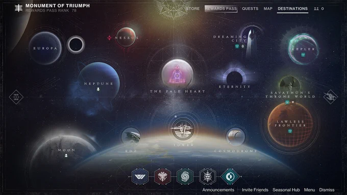 Destiny 2 Director, updated to include activities and operations at the bottom. 