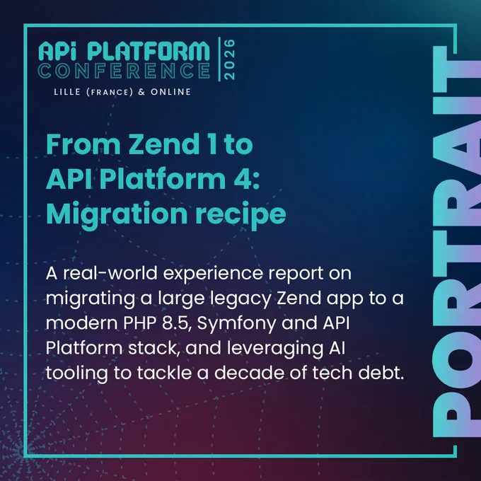 A real-world experience report on migrating a large legacy Zend app to a modern PHP 8.5, Symfony and API Platform stack, and leveraging AI tooling to tackle a decade of tech debt.