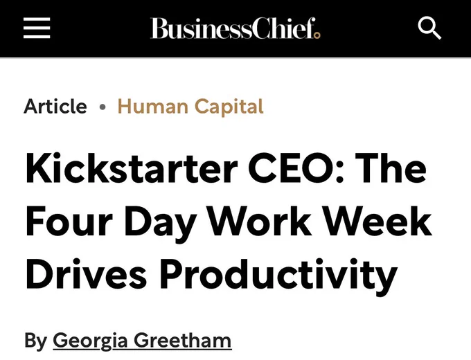 Kickstarter CEO: The Four Day Work Week Drives Productivity
