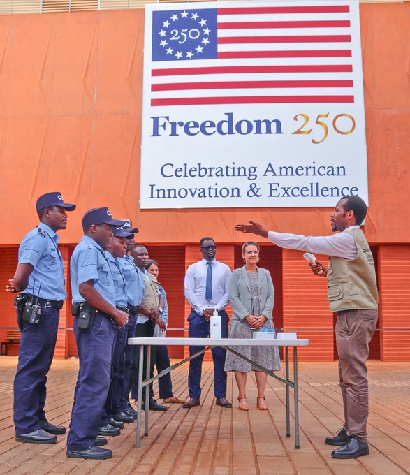 Team Lead and graduate of the U.S.-supported Field Epidemiology Training Program, Dr. Alex Ndyabakira, training some of the U.S. Embassy’s teams on Ebola screening