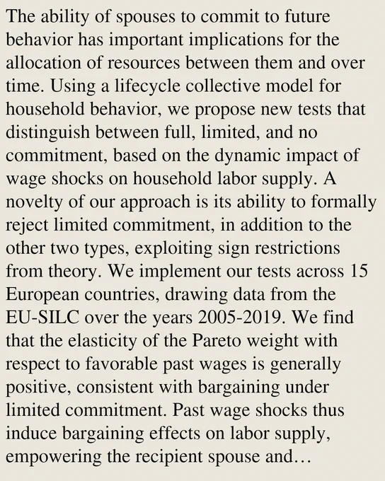 The ability of spouses to commit to future behavior has important implications for the allocation of resources between them and over time. Using a lifecycle collective model for household behavior, we propose new tests that distinguish between full, limited, and no commitment, based on the dynamic impact of wage shocks on household labor supply. A novelty of our approach is its ability to formally reject limited commitment, in addition to the other two types, exploiting sign restrictions from theory. We implement our tests across 15 European countries, drawing data from the EU-SILC over the years 2005-2019. We find that the elasticity of the Pareto weight with respect to favorable past wages is generally positive, consistent with bargaining under limited commitment. Past wage shocks thus induce bargaining effects on labor supply, empowering the recipient spouse and weakening the partner. Formally, we reject full and no commitment in all but 4 countries, but fail to reject limited commi