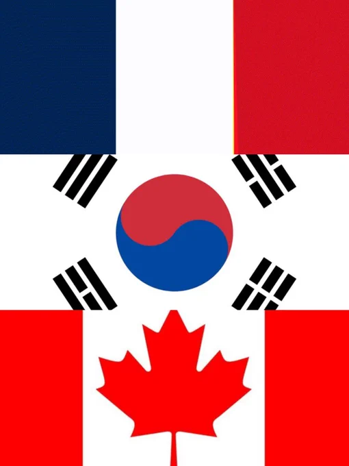 Collaged photo of the national flags of France, South korea, Canada 